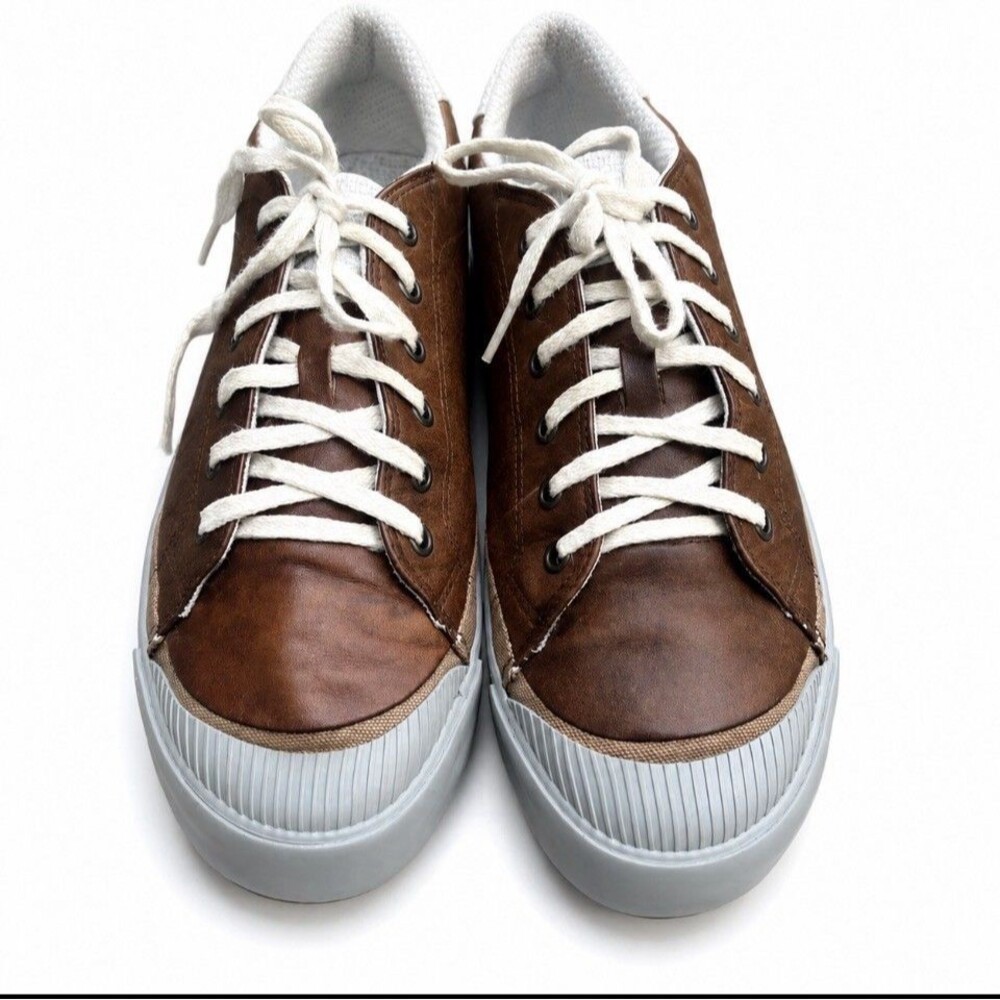 Lacoste Men’s Brown Leather Lace Up Sneakers Casual Shoes US 11 Low Top